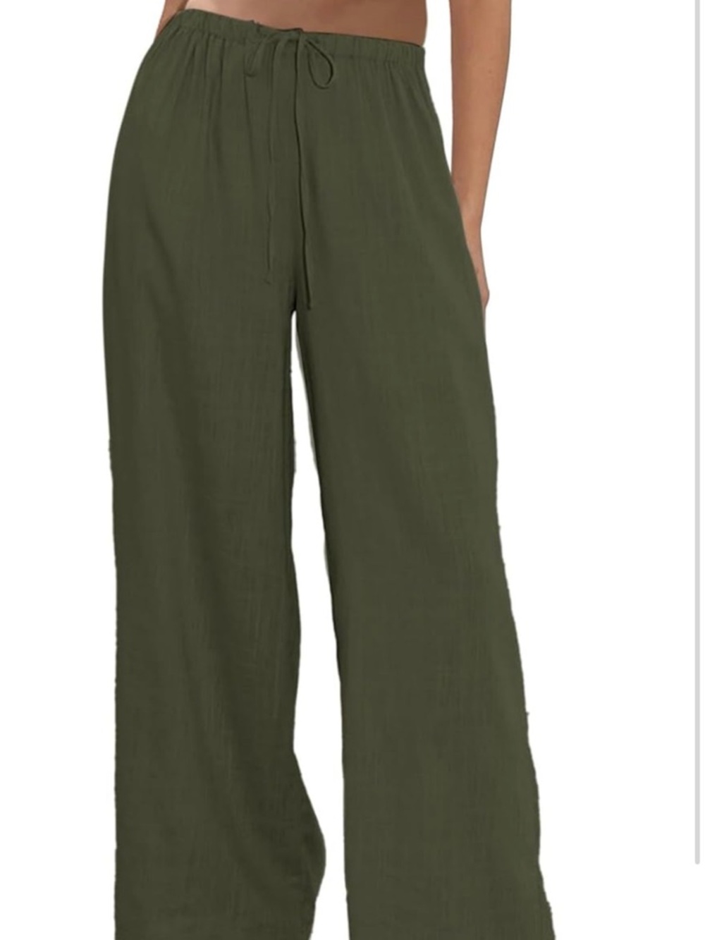 Wide-Leg Drawstring Pants in Olive Green